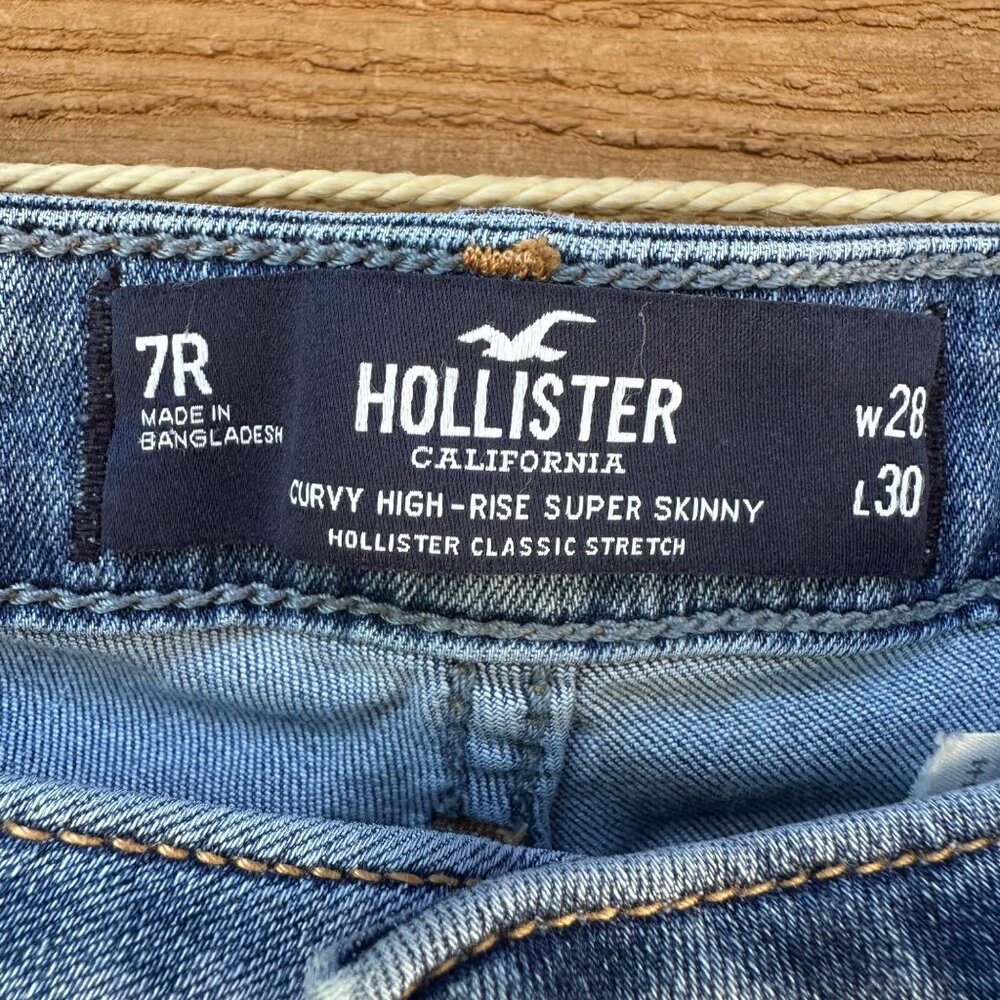 Hollister Curvy High-Rise Super Skinny Distressed Jeans W28 L30 Blue Denim Women - Picture 2 of 13